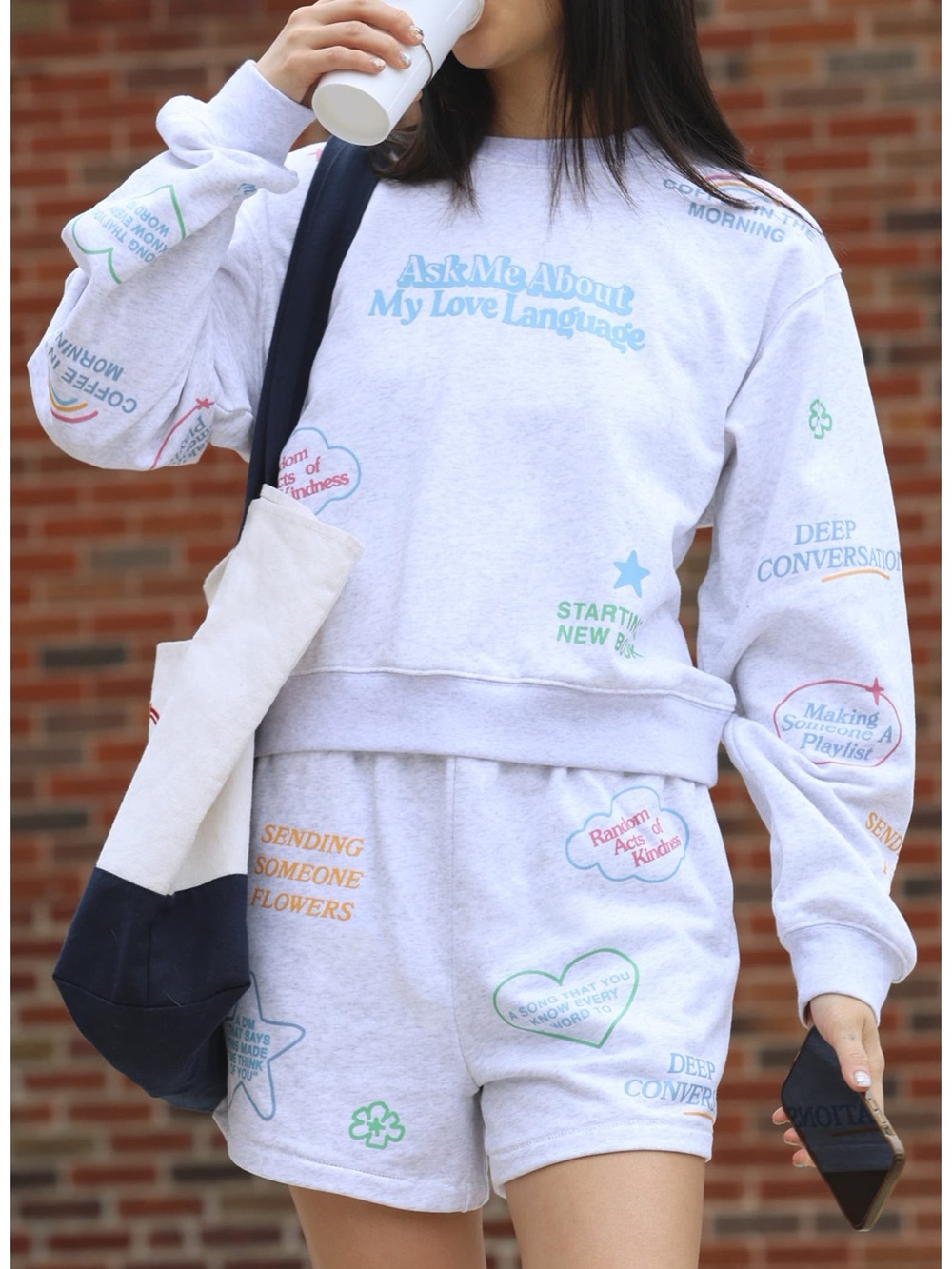 The Mayfair Group Love Language Graphic Sweatshirt & Short Set size M/L